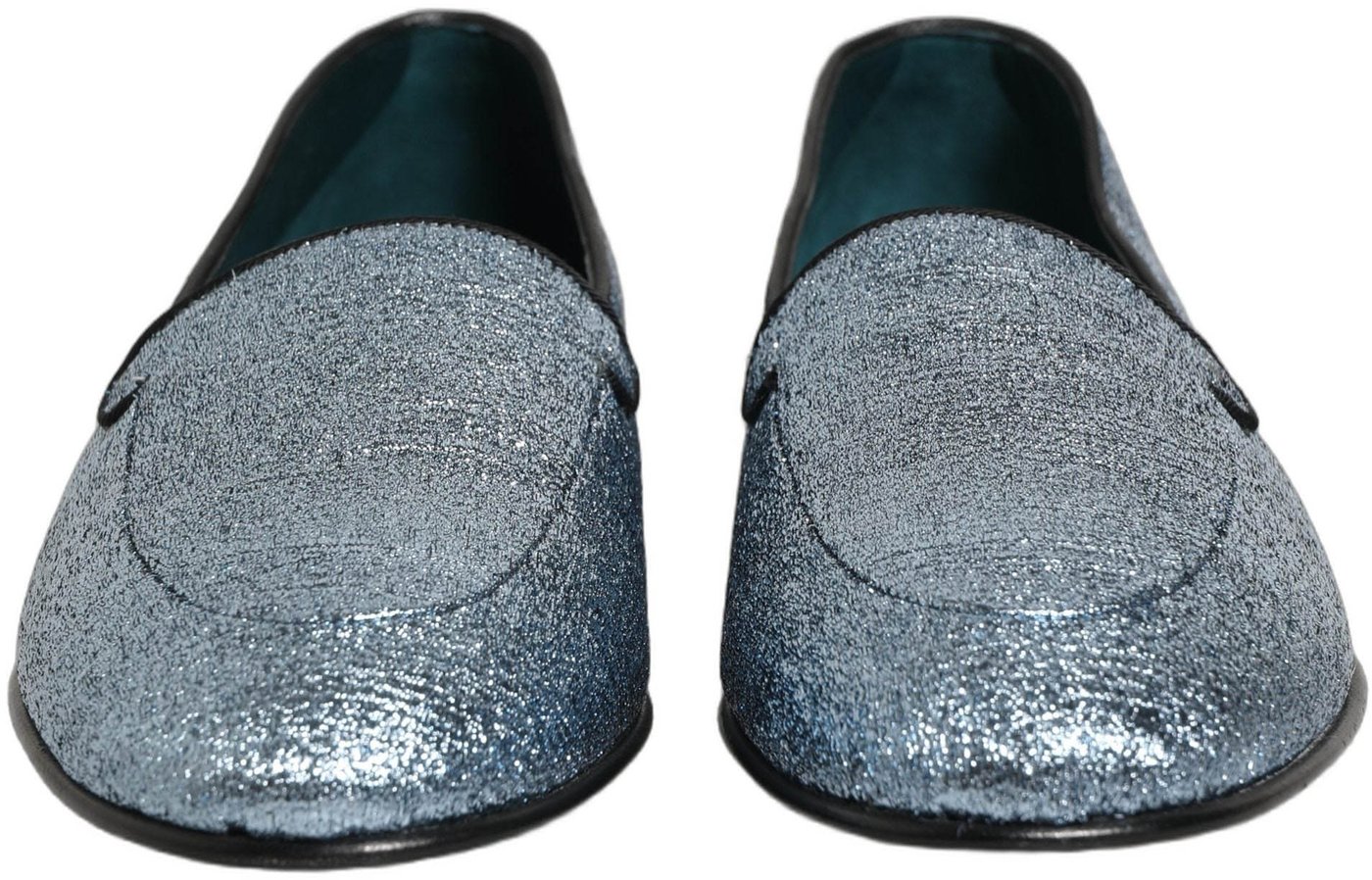 Dolce & Gabbana Blue Glitter Lurex DG Logo Dress Loafers Shoes