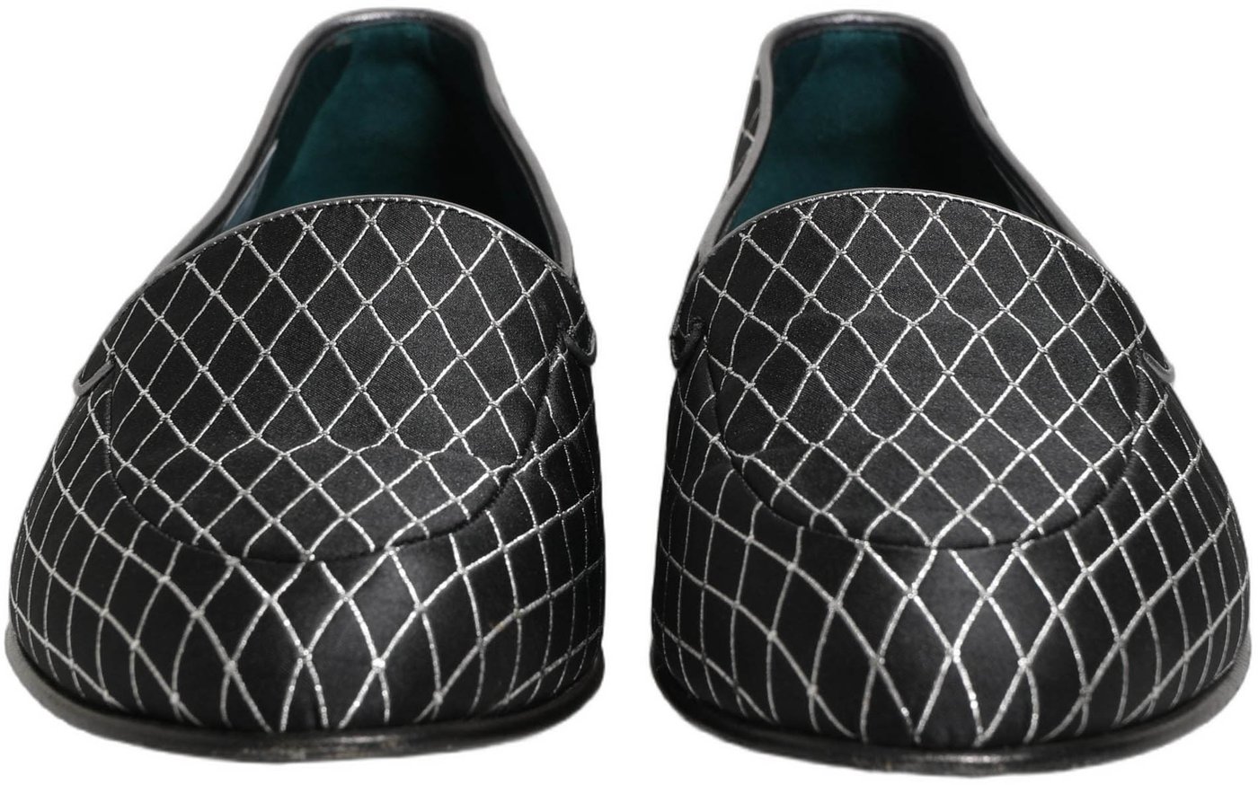 Dolce & Gabbana Black Velvet Diamond Stitched Loafers Shoes