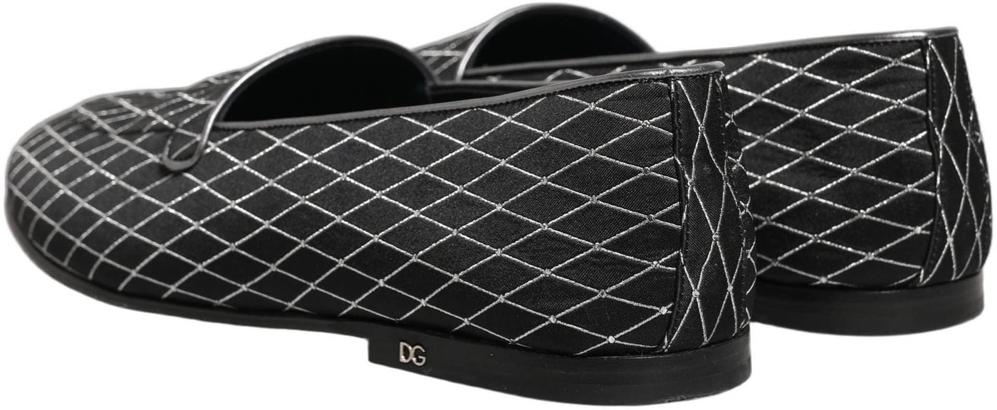 Dolce & Gabbana Black Velvet Diamond Stitched Loafers Shoes