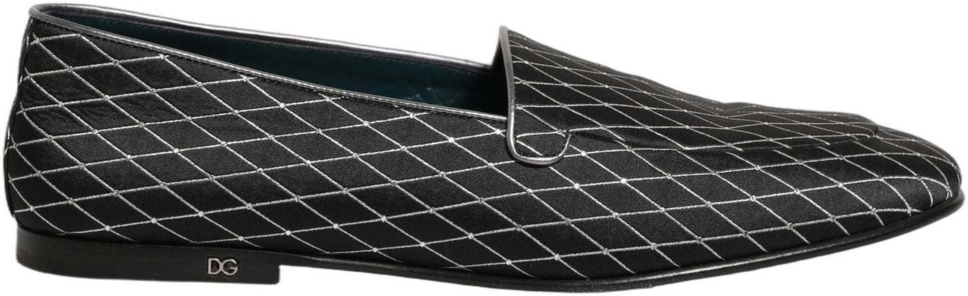 Dolce & Gabbana Black Velvet Diamond Stitched Loafers Shoes