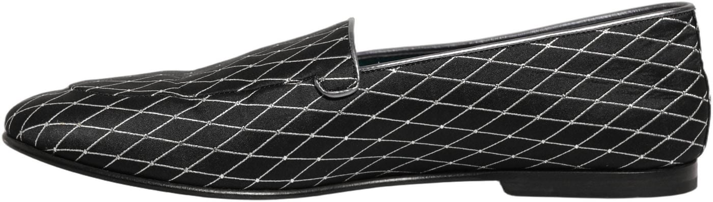Dolce & Gabbana Black Velvet Diamond Stitched Loafers Shoes