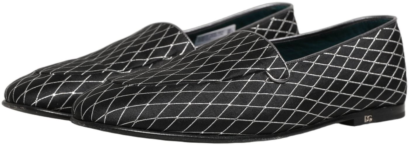 Dolce & Gabbana Black Velvet Diamond Stitched Loafers Shoes
