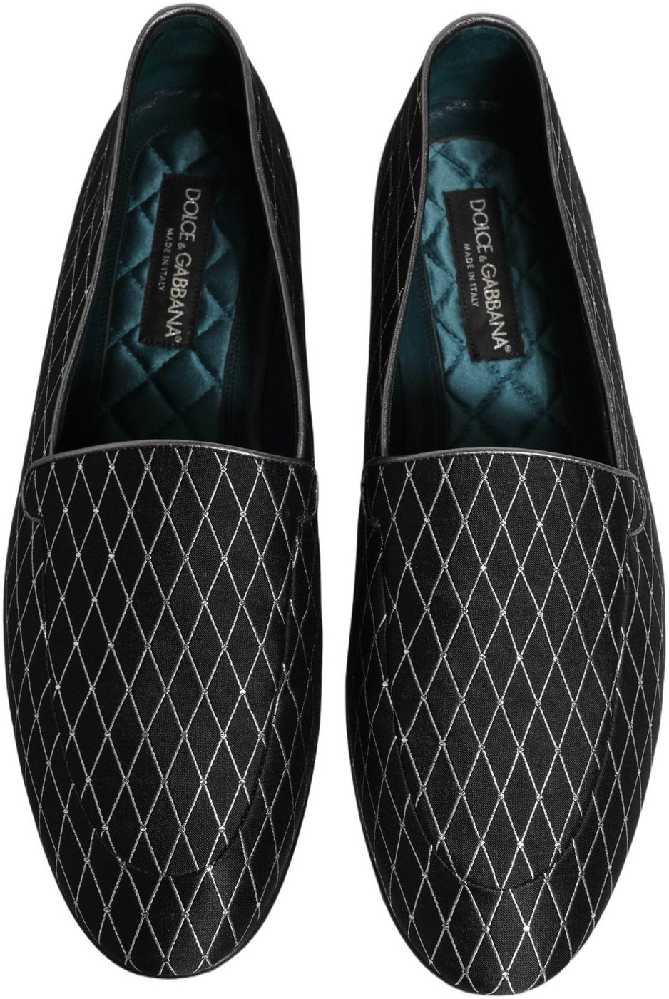 Dolce & Gabbana Black Velvet Diamond Stitched Loafers Shoes
