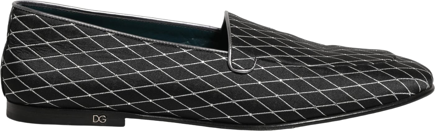 Dolce & Gabbana Black Velvet Diamond Stitched Loafers Shoes