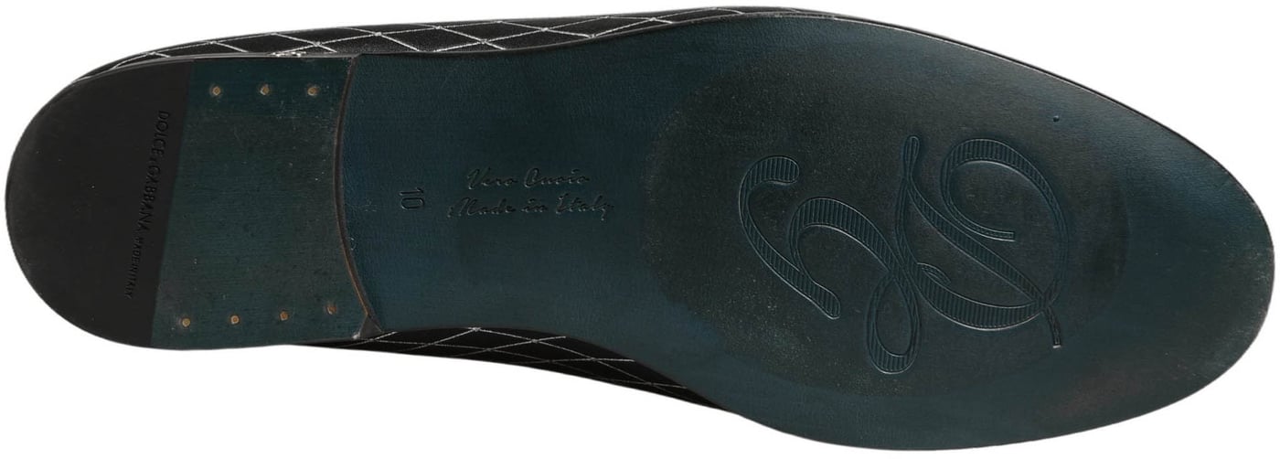 Dolce & Gabbana Black Velvet Diamond Stitched Loafers Shoes