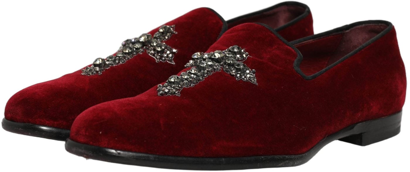 Dolce & Gabbana Maroon Suede Cross Slip On Dress Loafers Shoes