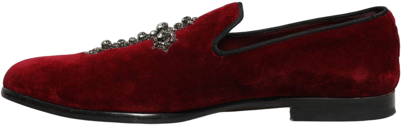 Dolce & Gabbana Maroon Suede Cross Slip On Dress Loafers Shoes