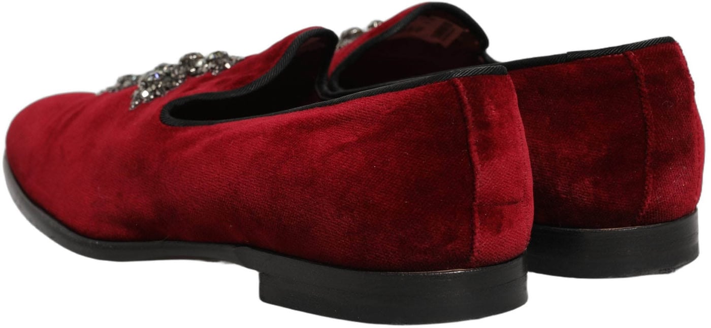 Dolce & Gabbana Maroon Suede Cross Slip On Dress Loafers Shoes