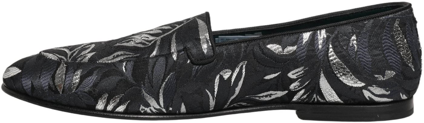 Dolce & Gabbana Black Leaf Embroidery Dress Men Loafers Shoes