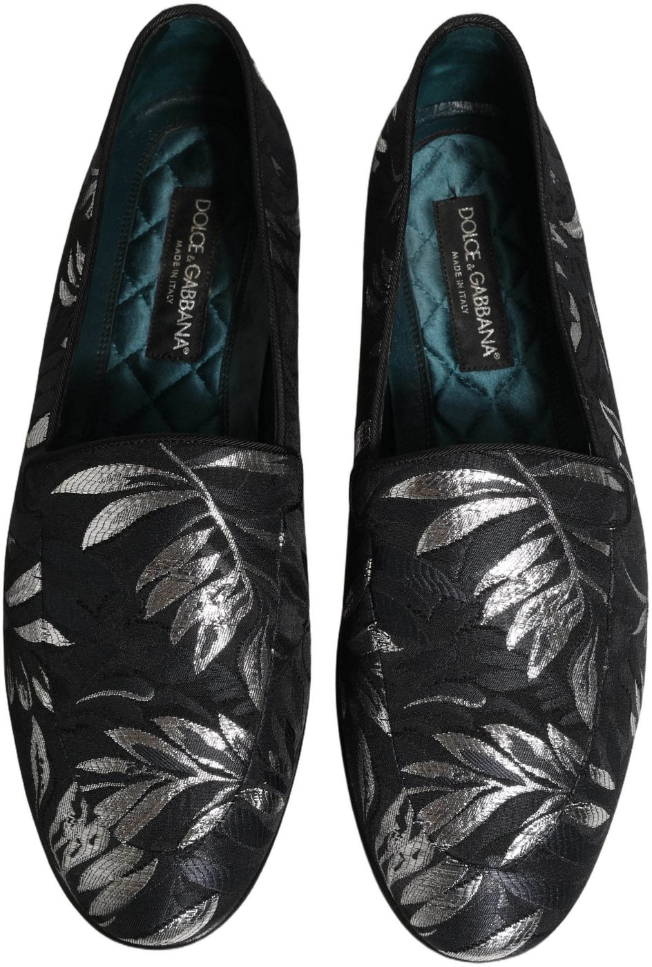 Dolce & Gabbana Black Leaf Embroidery Dress Men Loafers Shoes