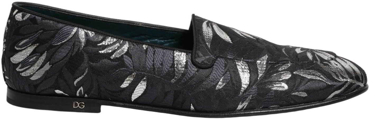 Dolce & Gabbana Black Leaf Embroidery Dress Men Loafers Shoes