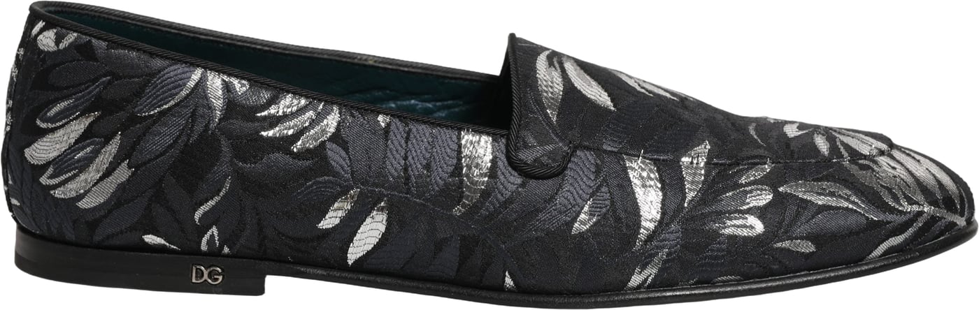Dolce & Gabbana Black Leaf Embroidery Dress Men Loafers Shoes