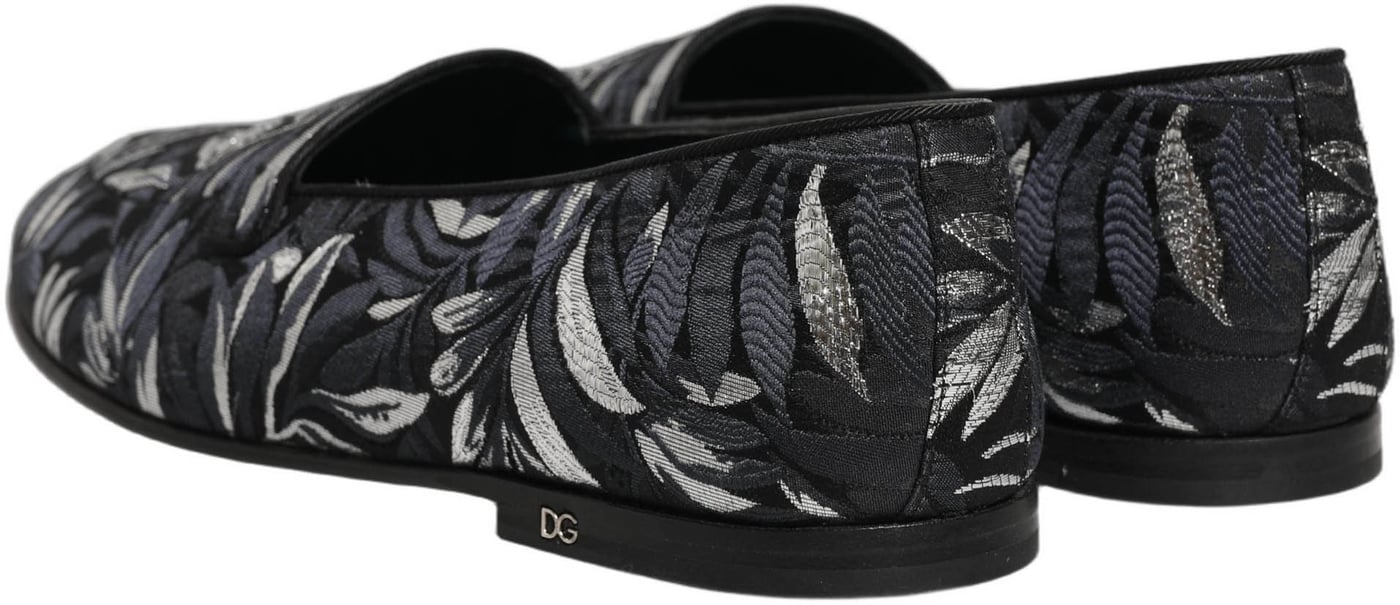 Dolce & Gabbana Black Leaf Embroidery Dress Men Loafers Shoes