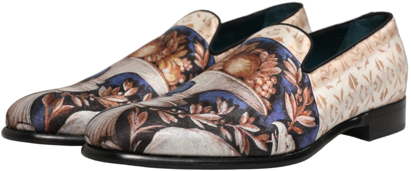 Dolce & Gabbana Multicolor Fruit Print Velvet Loafers Shoes