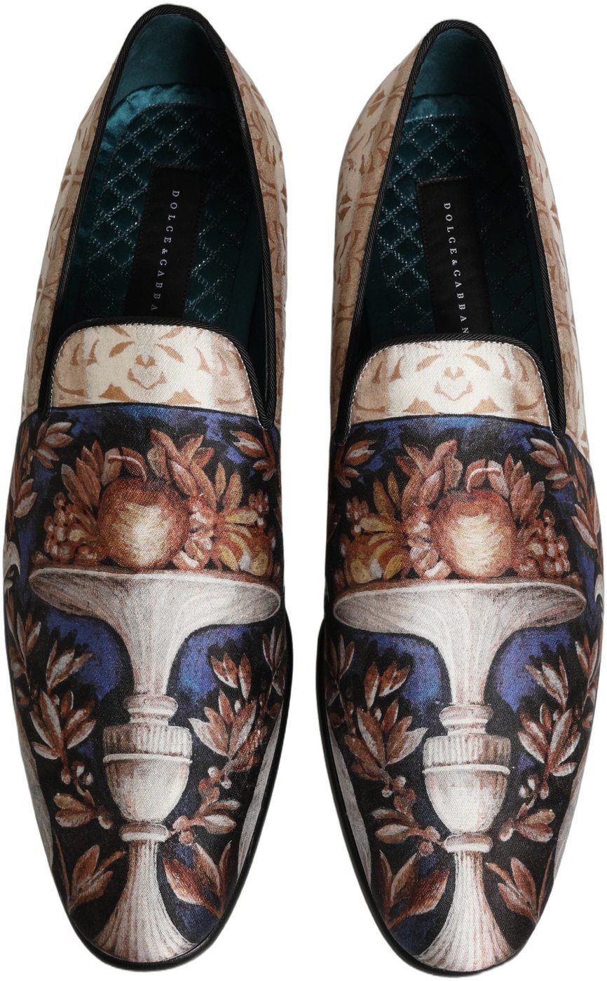 Dolce & Gabbana Multicolor Fruit Print Velvet Loafers Shoes