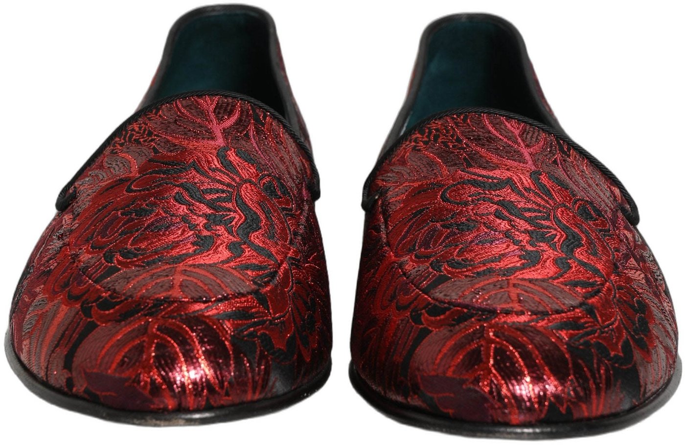 Dolce & Gabbana Red Floral Jacquard Slip On Loafers Shoes