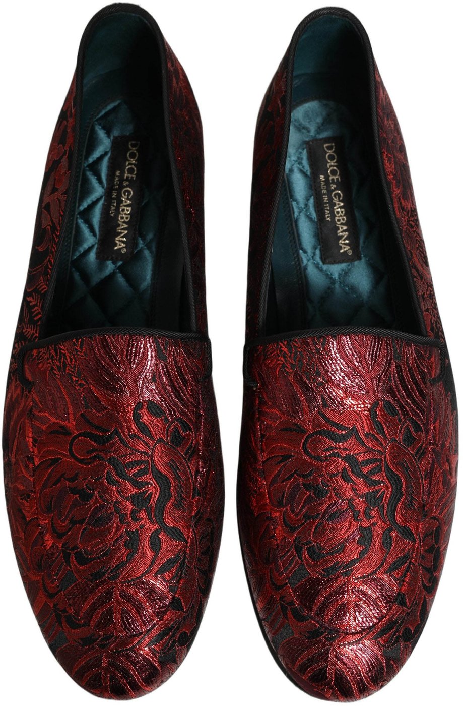 Dolce & Gabbana Red Floral Jacquard Slip On Loafers Shoes