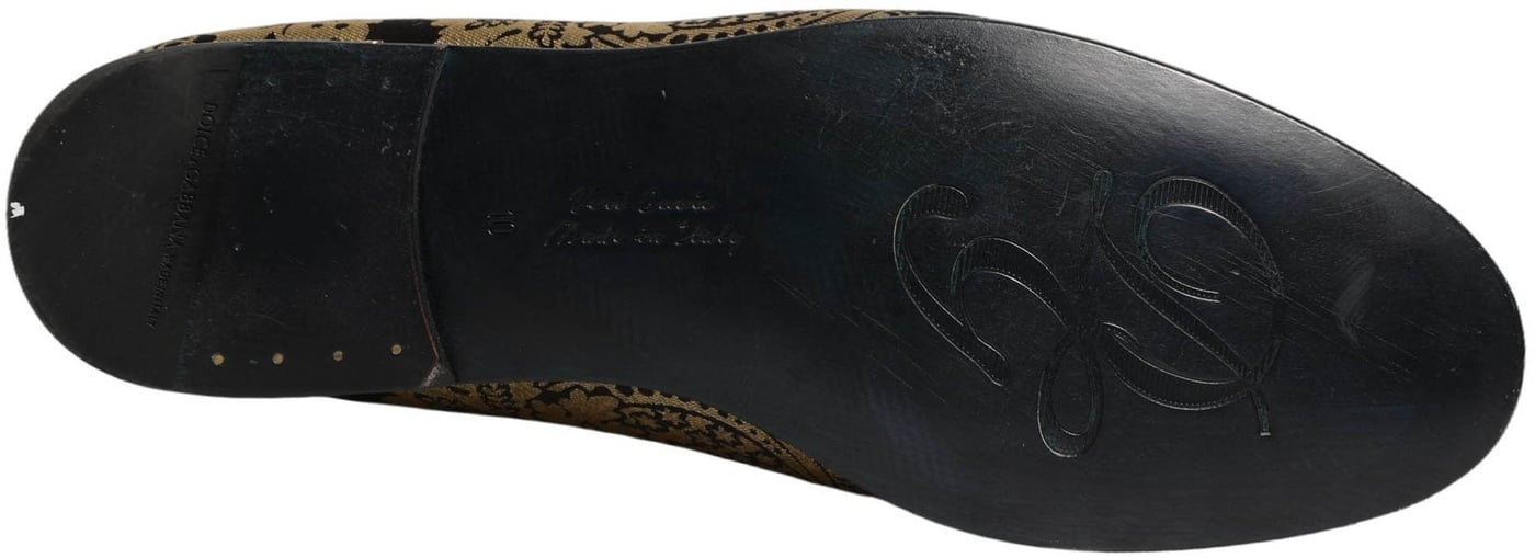 Dolce & Gabbana Gold Jacquard Leather Slip On Loafers Shoes