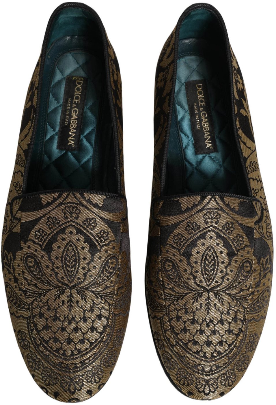 Dolce & Gabbana Gold Jacquard Leather Slip On Loafers Shoes