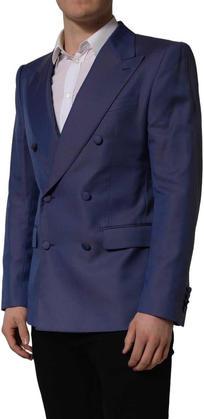Dolce & Gabbana Blue Wool Double Breasted Men Blazer Jacket