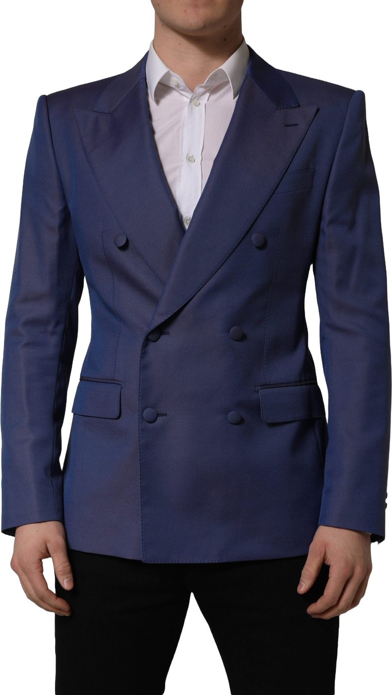Dolce & Gabbana Blue Wool Double Breasted Men Blazer Jacket