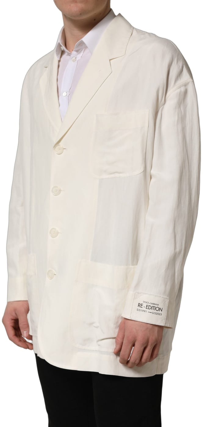 Dolce & Gabbana Off White Flax Single Breasted Blazer Jacket