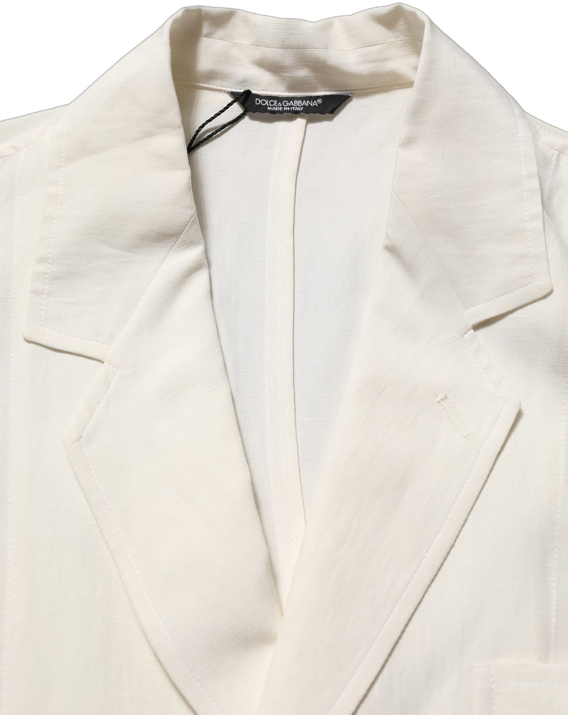 Dolce & Gabbana Off White Flax Single Breasted Blazer Jacket