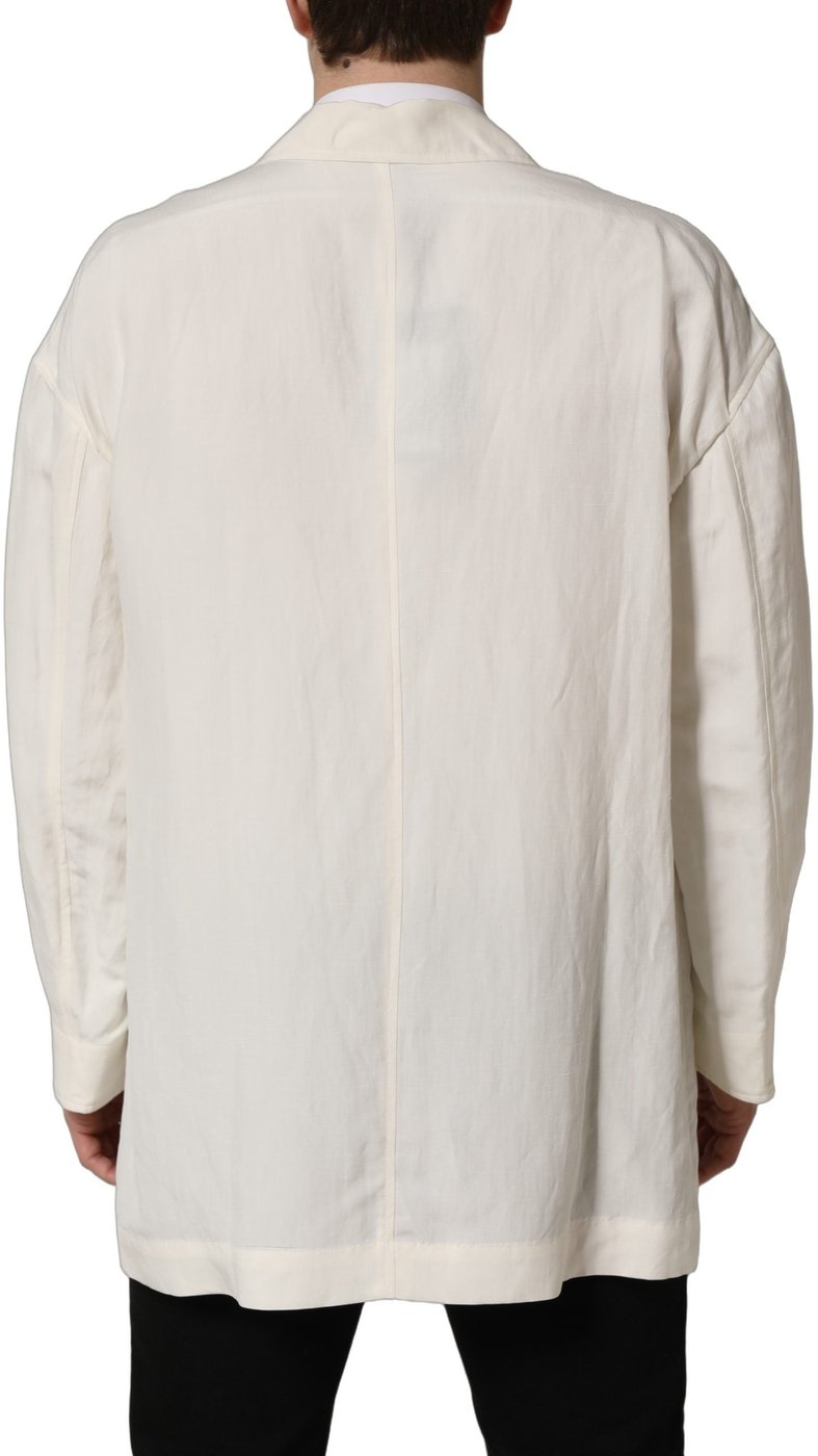 Dolce & Gabbana Off White Flax Single Breasted Blazer Jacket