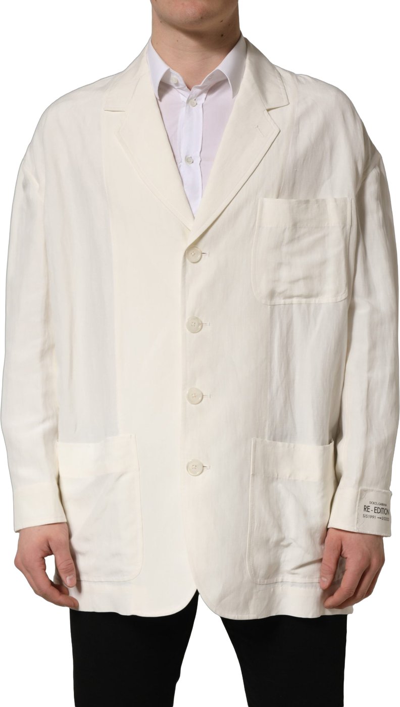 Dolce & Gabbana Off White Flax Single Breasted Blazer Jacket