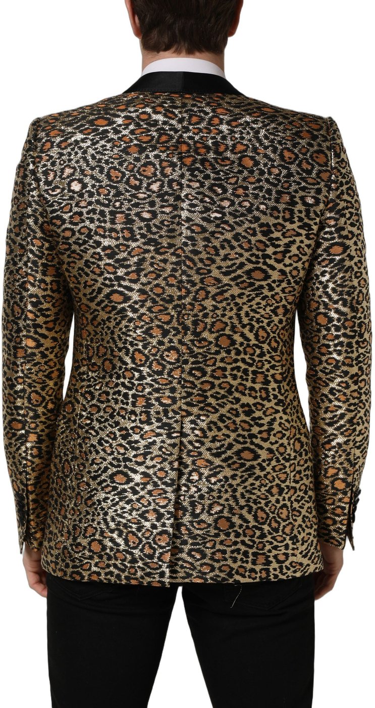 Dolce & Gabbana Gold Leopard Single Breasted Men Coat Jacket