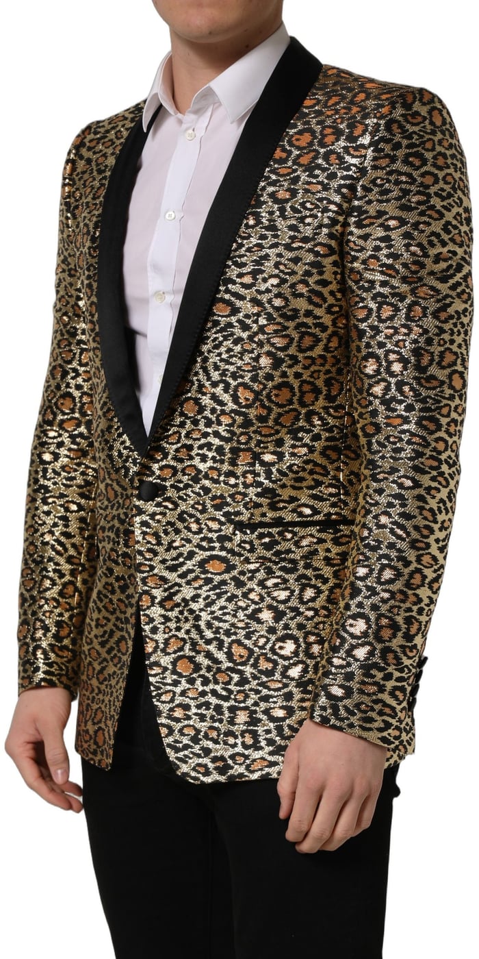 Dolce & Gabbana Gold Leopard Single Breasted Men Coat Jacket