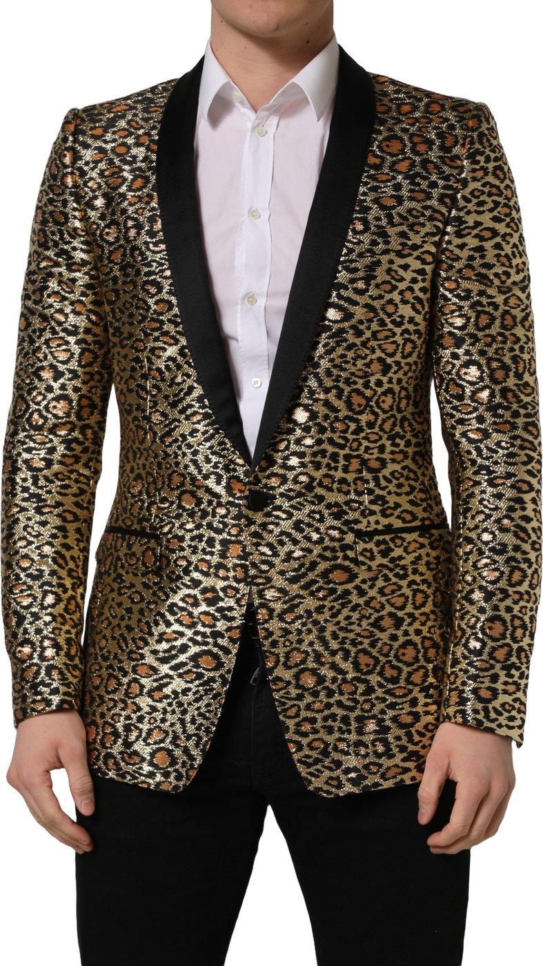 Dolce & Gabbana Gold Leopard Single Breasted Men Coat Jacket