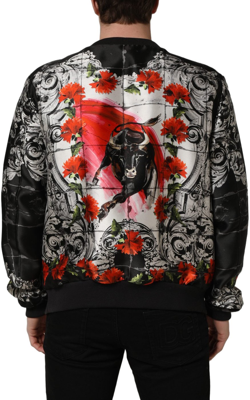 Dolce & Gabbana Multicolor Majolica Bull Print Bomber Jacket