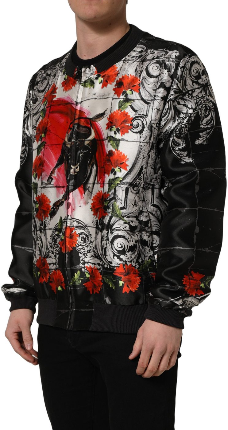 Dolce & Gabbana Multicolor Majolica Bull Print Bomber Jacket