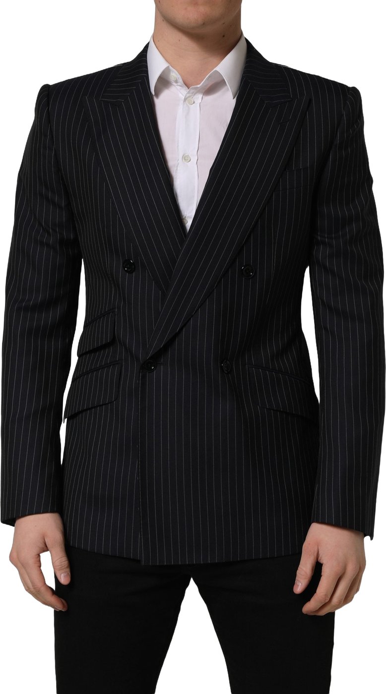 Dolce & Gabbana Dark Gray Stripes Wool Double Breasted Jacket