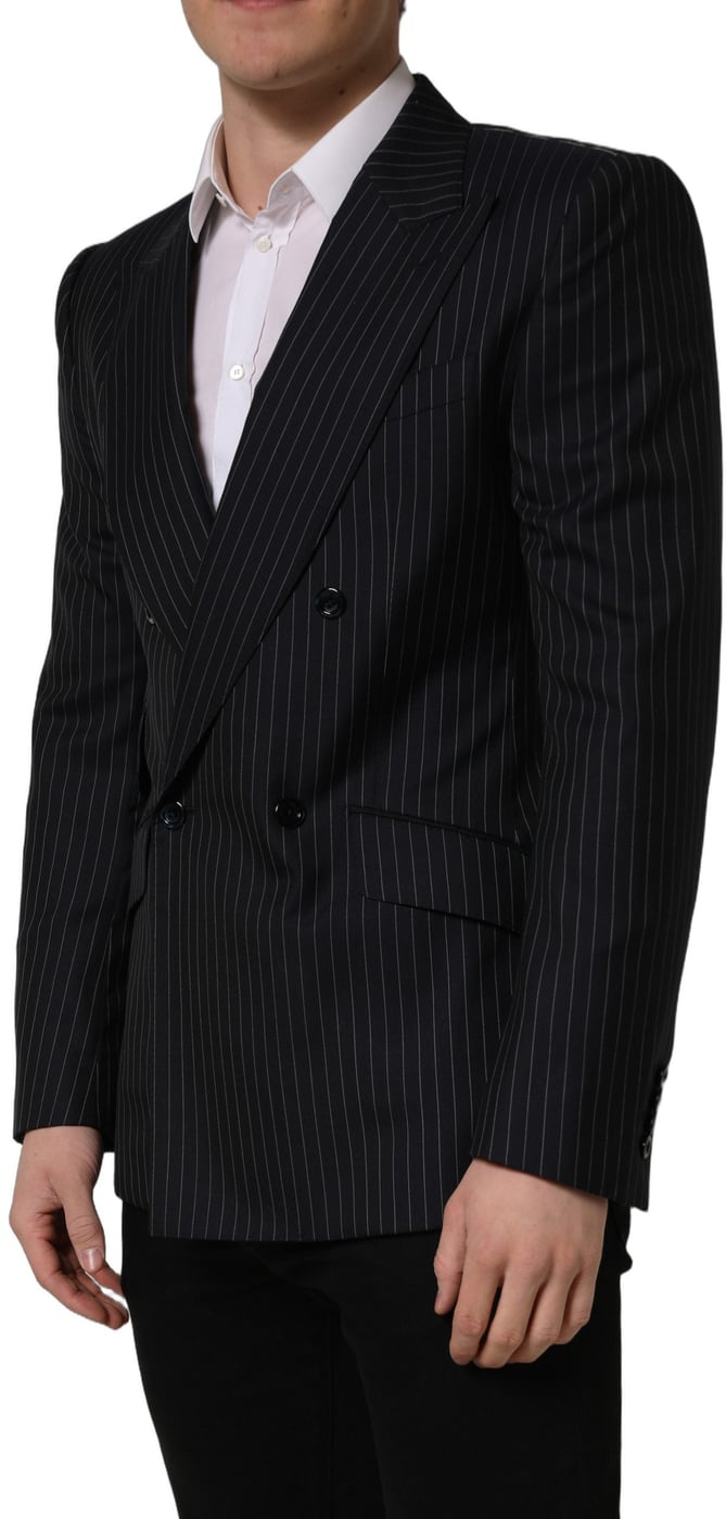 Dolce & Gabbana Dark Gray Stripes Wool Double Breasted Jacket