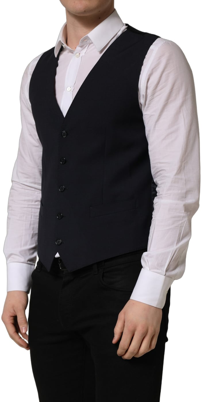 Dolce & Gabbana Black Wool Single Breasted Waistcoat Vest
