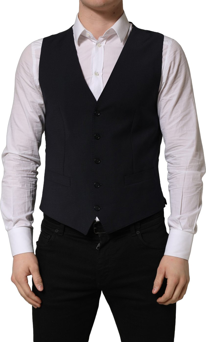 Dolce & Gabbana Black Wool Single Breasted Waistcoat Vest