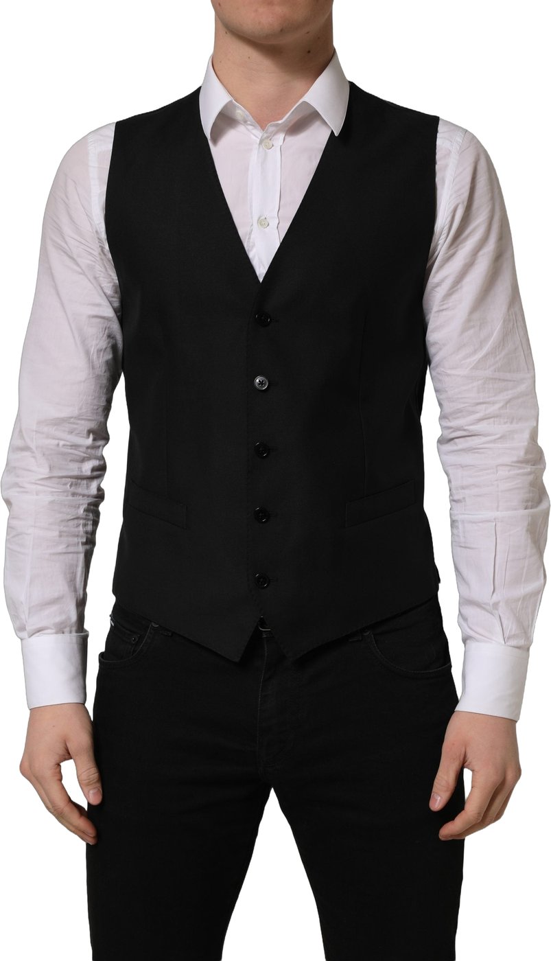 Dolce & Gabbana Black Wool Single Breasted Waistcoat Vest