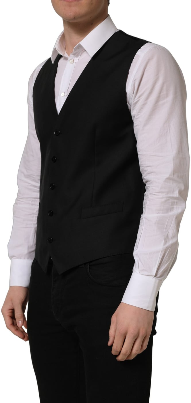Dolce & Gabbana Black Wool Single Breasted Waistcoat Vest