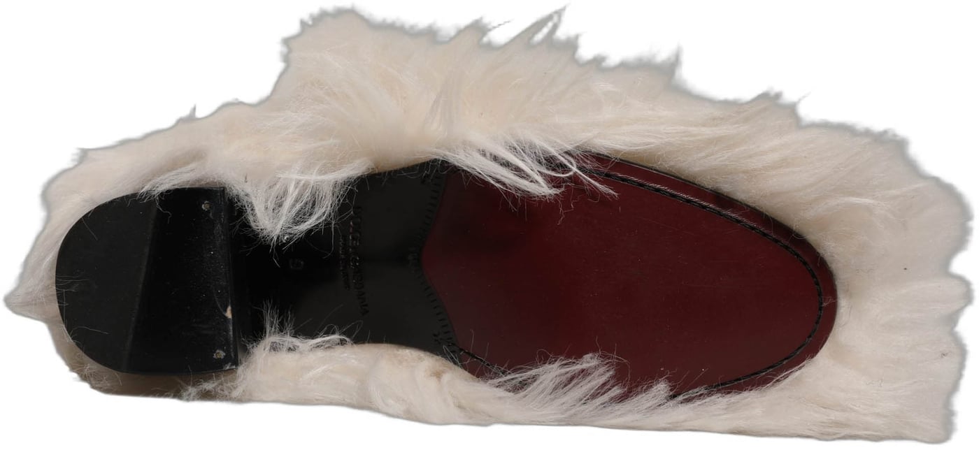 Dolce & Gabbana White Faux Fur Mid Calf Men Boots Shoes