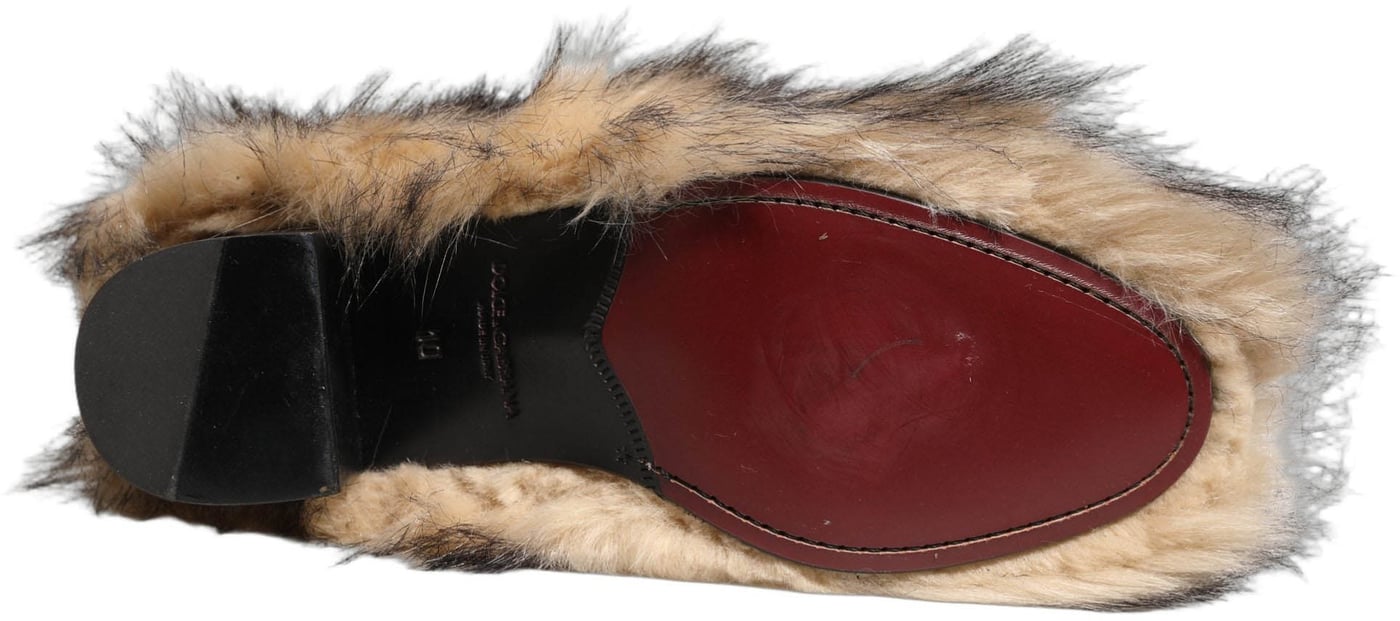 Dolce & Gabbana Brown Faux Fur Mid Calf Men Boots Shoes