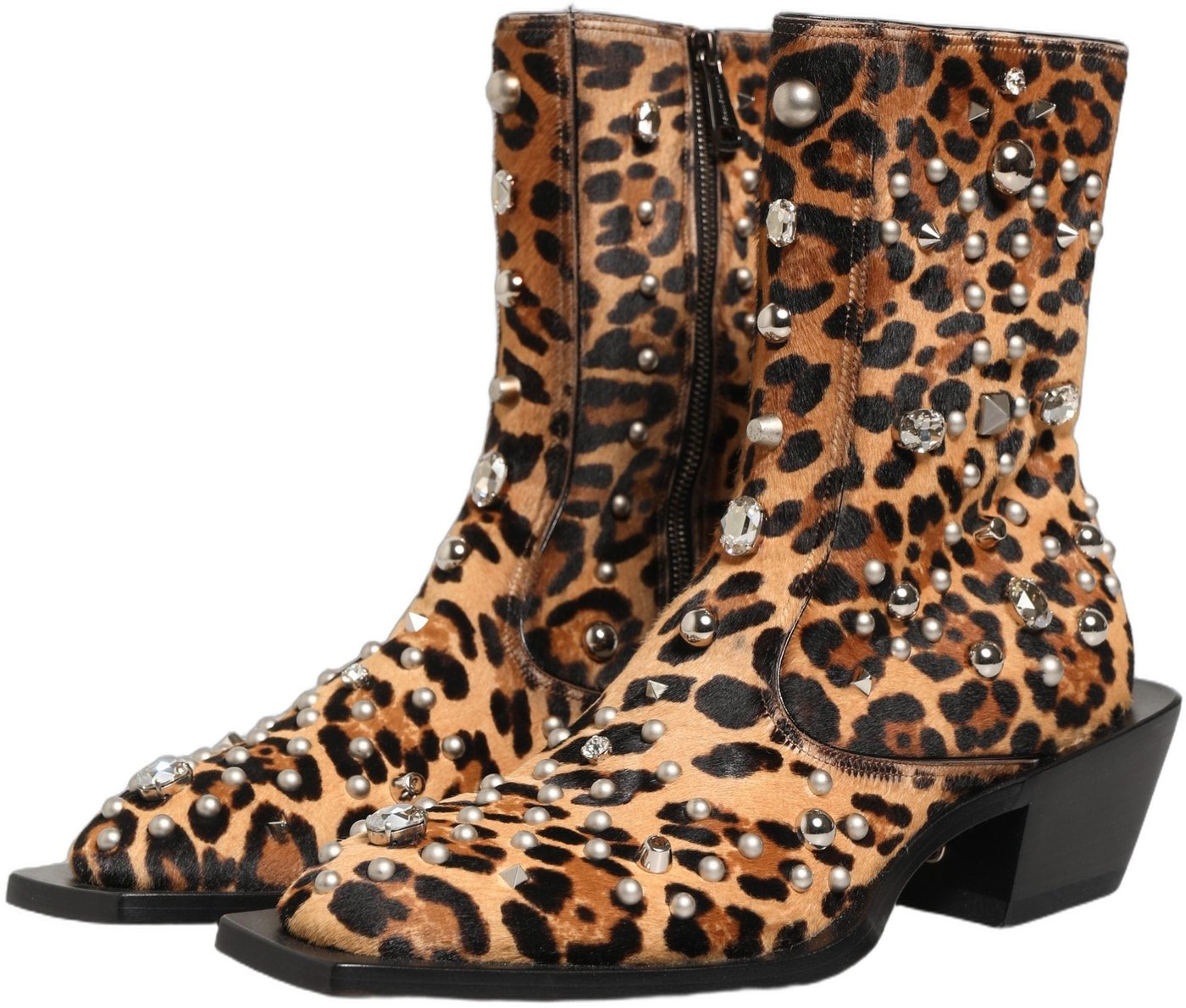Dolce & Gabbana Brown Leopard Embellished Mid Calf Men Boots Shoes