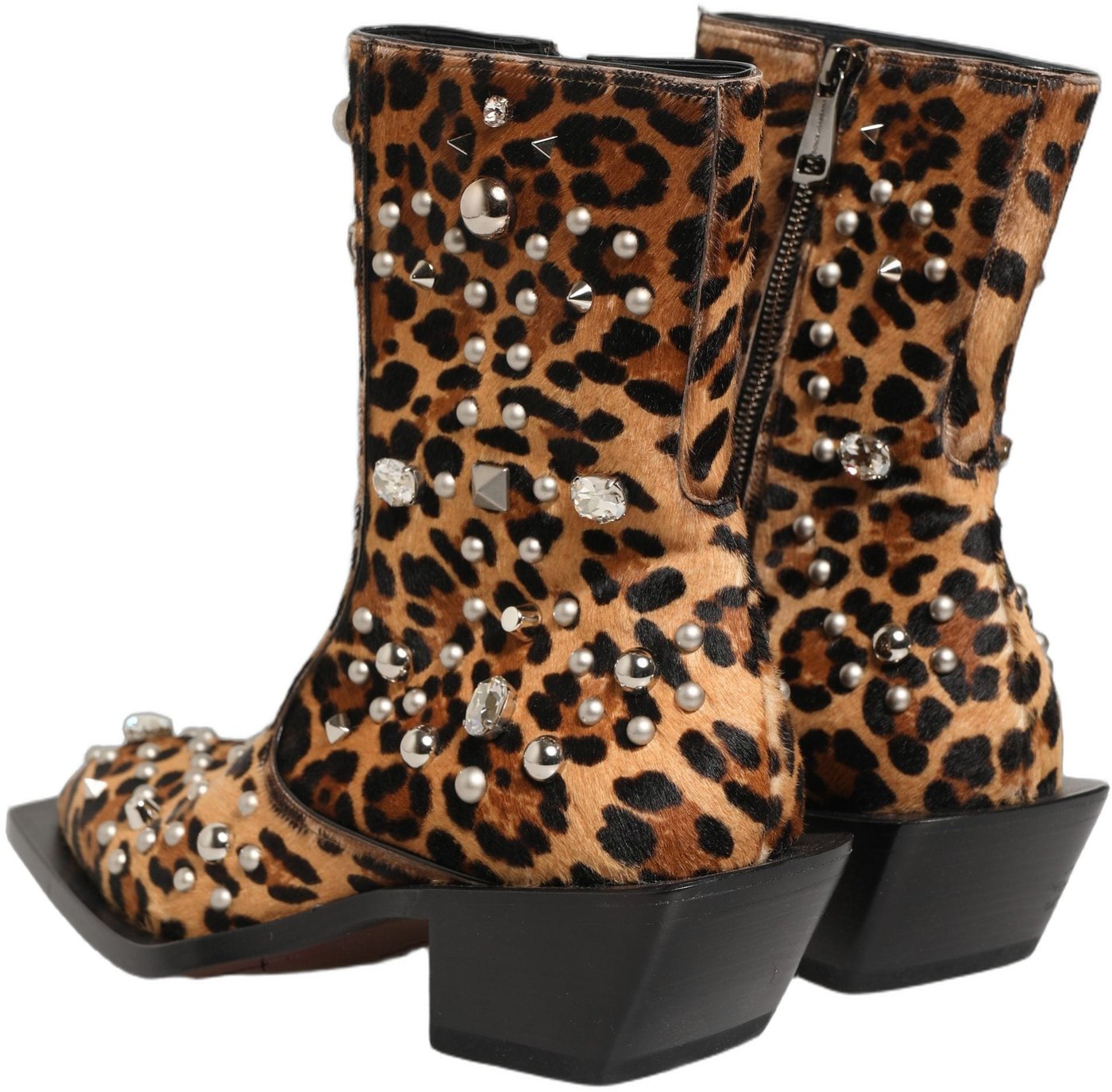 Dolce & Gabbana Brown Leopard Embellished Mid Calf Men Boots Shoes