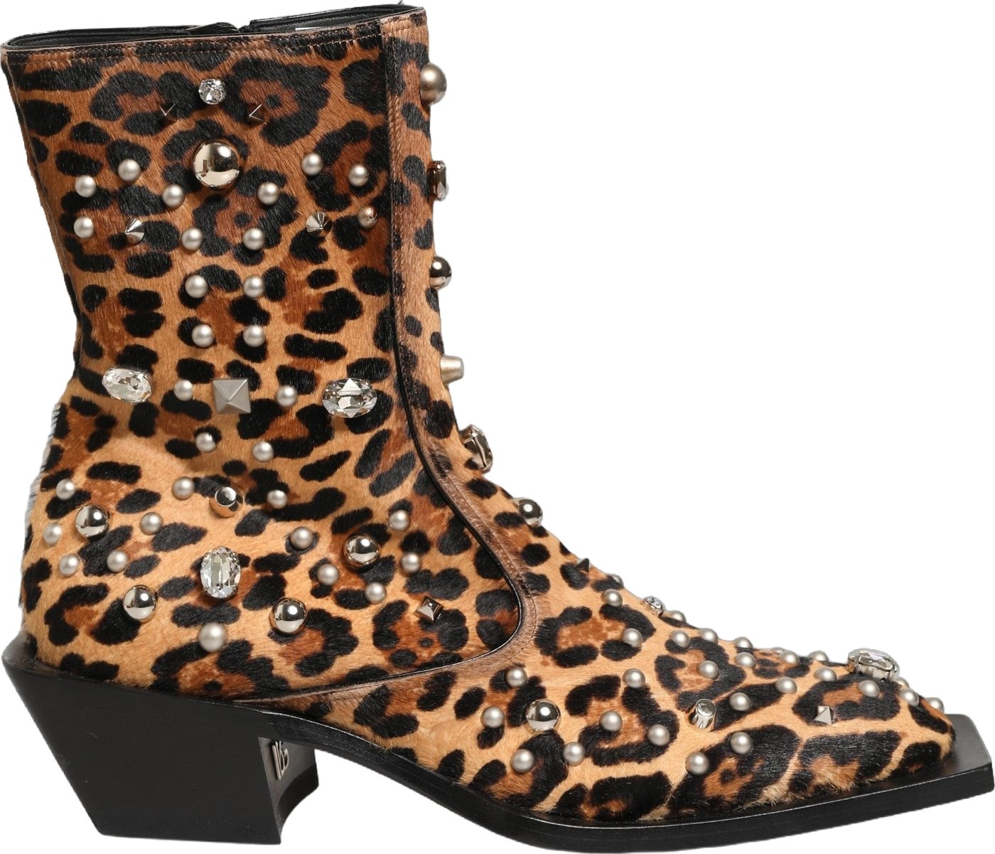 Dolce & Gabbana Brown Leopard Embellished Mid Calf Men Boots Shoes
