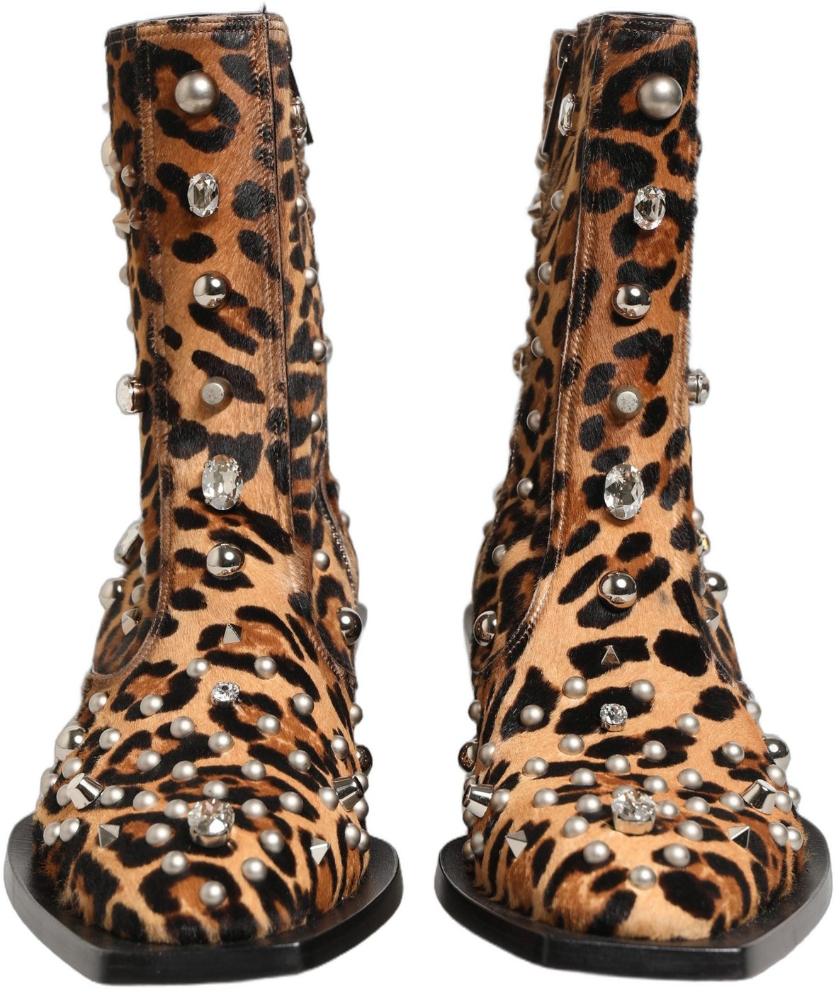 Dolce & Gabbana Brown Leopard Embellished Mid Calf Men Boots Shoes
