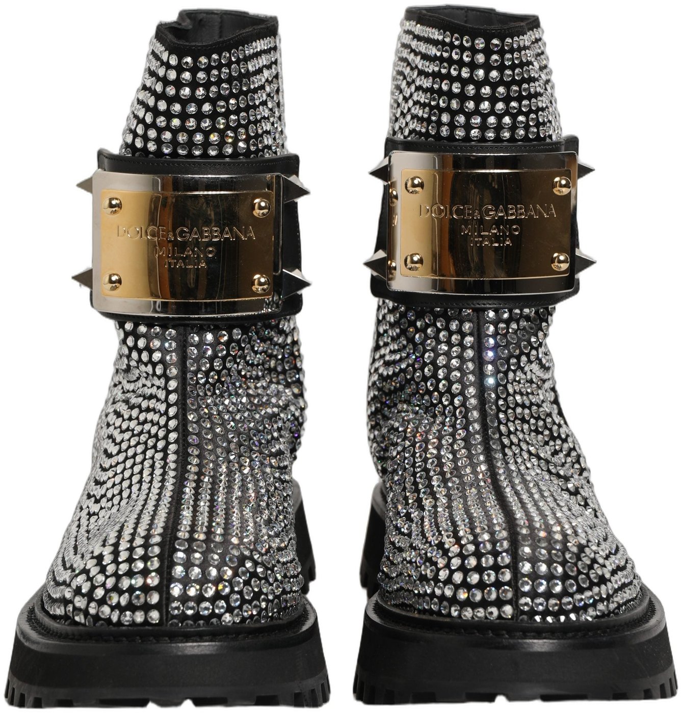 Dolce & Gabbana Black Crystal Embellished Short Boots Shoes