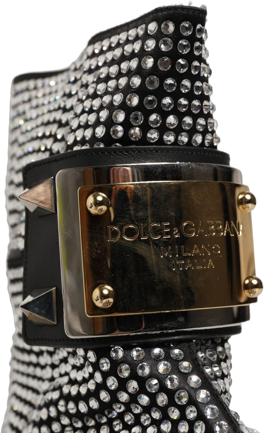 Dolce & Gabbana Black Crystal Embellished Short Boots Shoes