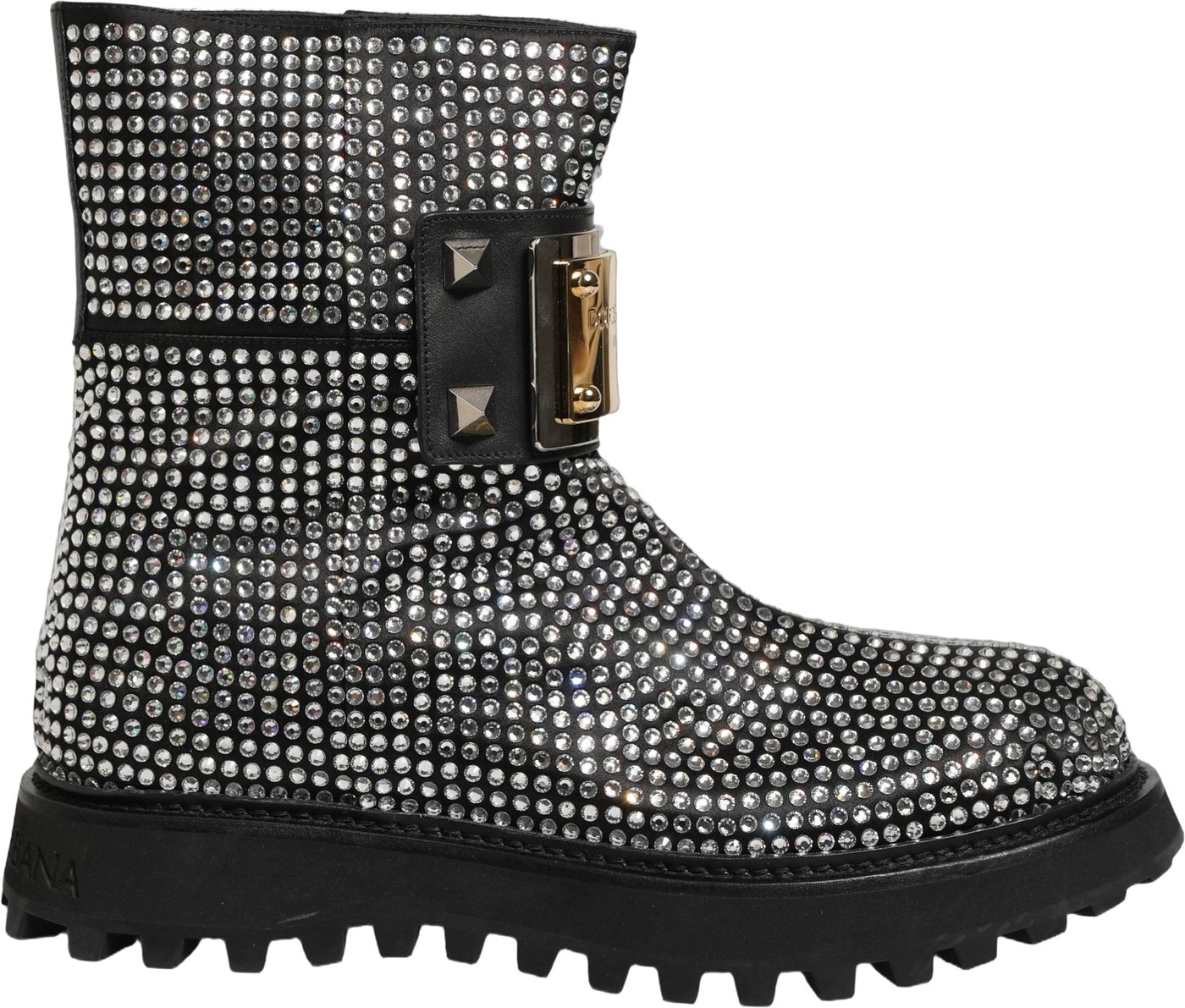 Dolce & Gabbana Black Crystal Embellished Short Boots Shoes