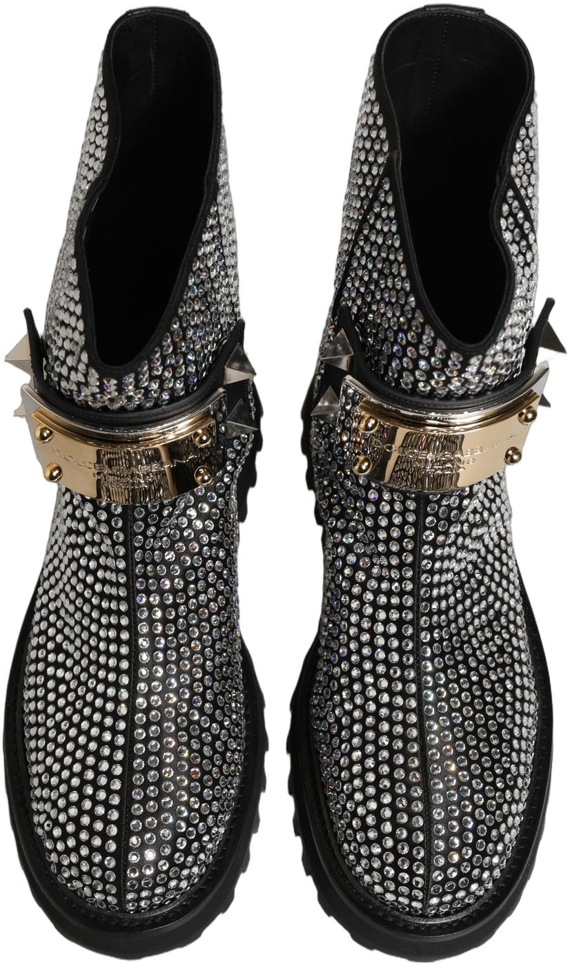 Dolce & Gabbana Black Crystal Embellished Short Boots Shoes